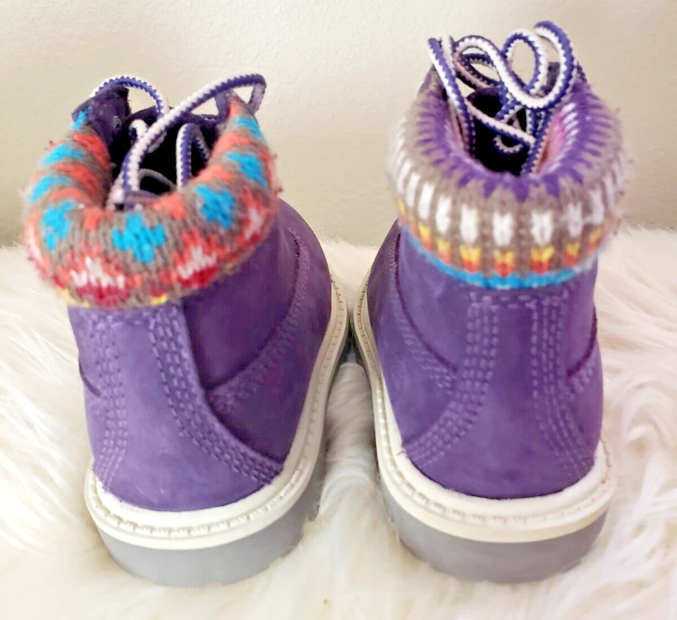 ¡COMO NUEVO! TIMBERLAND Cuero Nobuck Juvenil 5 Impermeable Exterior Botas Púrpura 9585R Foto 3 de 4