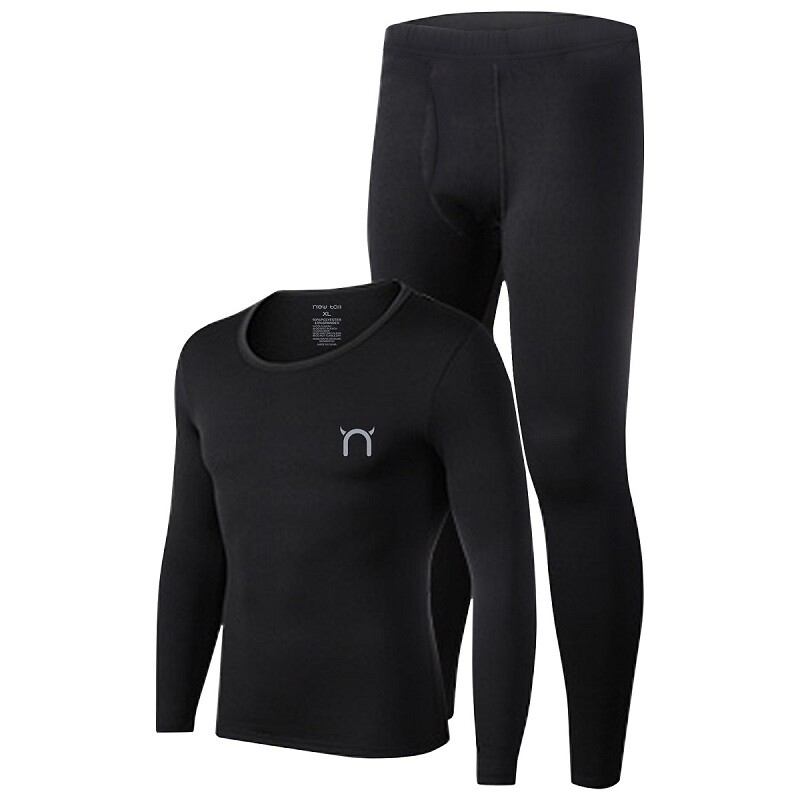Men's thermal underwear Cationic plush double layer round neck solid color suit