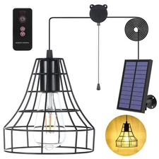 Solar Pendant Lights, Solar Powered Shed Light with Pull Cord and Remote for ...