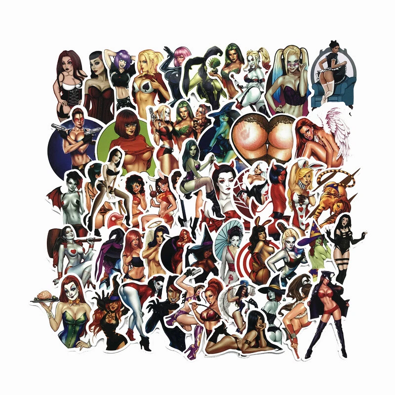 FOXYAYE 50pcs Sexy Evil Women Stickers Witch Villain Hentai Anime Girl Vinyl Laptop Car