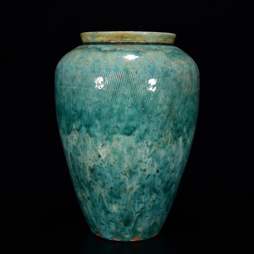 12.9" old antique ming dynasty min kiln porcelain green glaze lce crack pot jar
