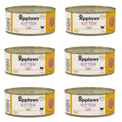6x70 g APPLAWS Nassfutter für Kätzchen Kitten Huhn in Gelee