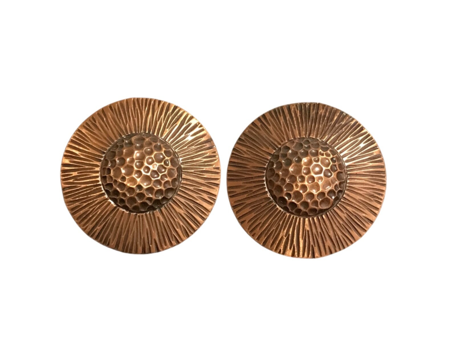 Solid Copper Flower Dome Screw Back Earrings Sunf… - image 2