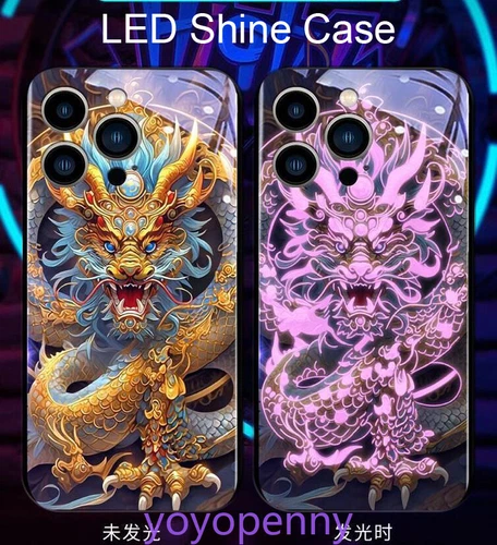 Glowing Loong Dragon LED Light up Phone Case Cover for iPhone 16 14 15 Pro Max