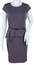 Ivy & Blu Peplum Dress Grey Violet Belt Stretch Knit Zip Maggy Boutique Size 6
