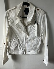Nwt G Star Raw White Cotton Motorcycle Jacket - Removable Collar To Mandarin
