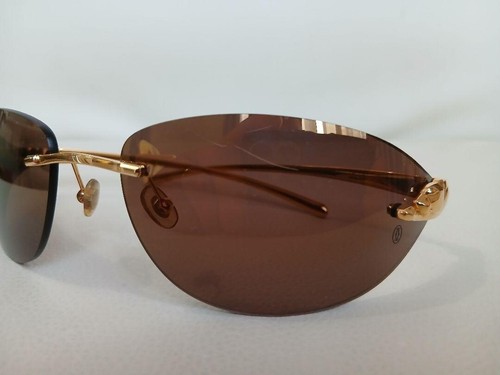 Cartier Panthere Gafas de Sol Metal Dorado Marrón Moda Accesorios Colección d549 - Imagen 5 de 12
