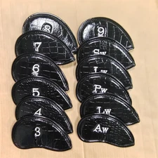 12Pcs Black Crocodile Leather Golf Iron Covers Black RH Iron Club Headcovers