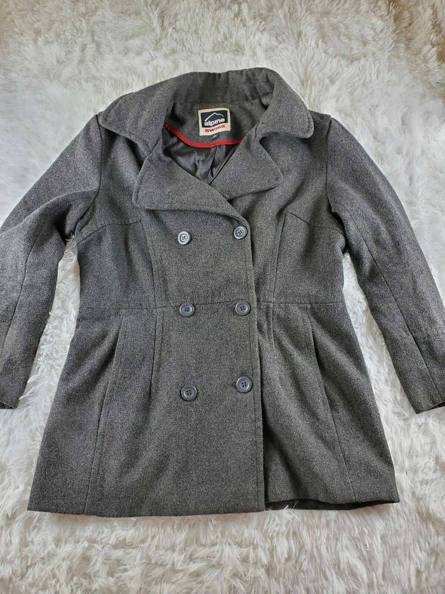 Alpine Swiss Womens Wool Blend Double Breasted Peacoat Jacket Coat Gray