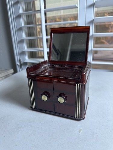 Mid Century Mod Cosmetic Jewelry Storage Box Plastic Mirror Drawers Vanity - Picture 2 of 5