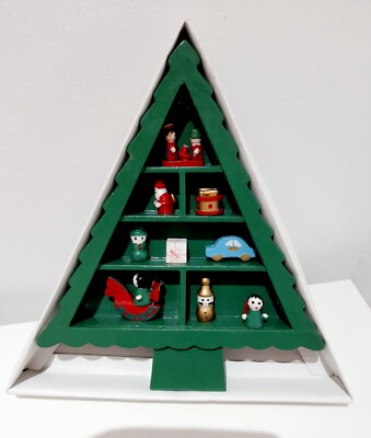 Vintage 90er Lillian Vernon Stil Weihnachtsbaum Holz Miniaturen Ornament verpackt