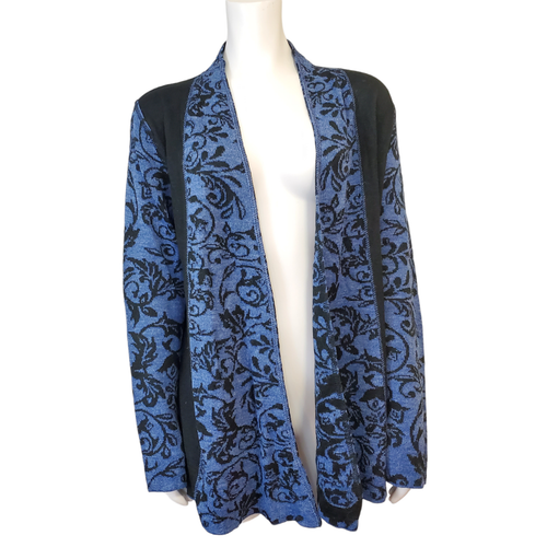 Nuovo maglione Tabask Tey-Art ALPACA cardigan aperto blu nero barocco taglia M #31 - Foto 2 di 9