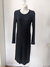 Reformation Minimalist Ribbed Knit Long Sleeve Bodycon Black Midi Dress S