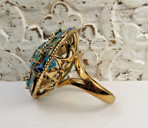 GORGEOUS SAJEN DEEP BLUE/GREEN QUARTZ AND BRONZE COCKTAIL RING SZ 8 - Picture 4 of 7
