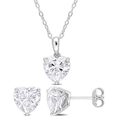 Amour Sterling Silver 6 CT DEW Heart-Shape Created Moissanite Earrings & Pendant