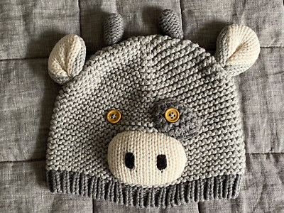 Baby Jungen GAP grau Strickmütze mit Ohren süßes Gesicht Kuh Größe 6-12m