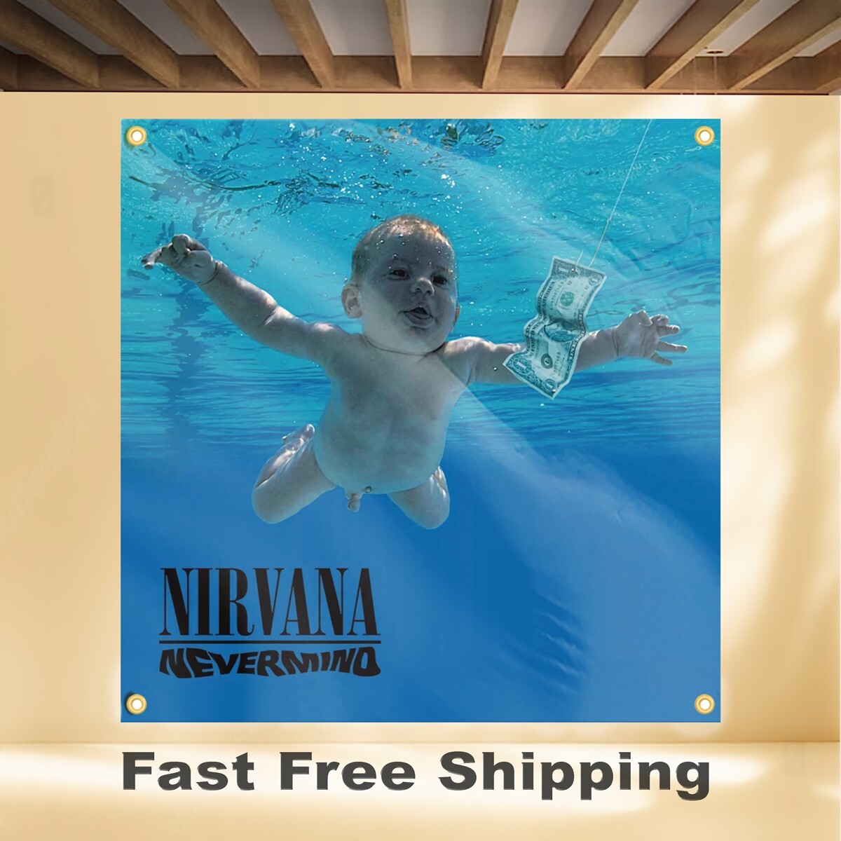 NIRVANA NEVERMIND 4'X4' BANNER ALBUM COVER ART FABRIC POSTER