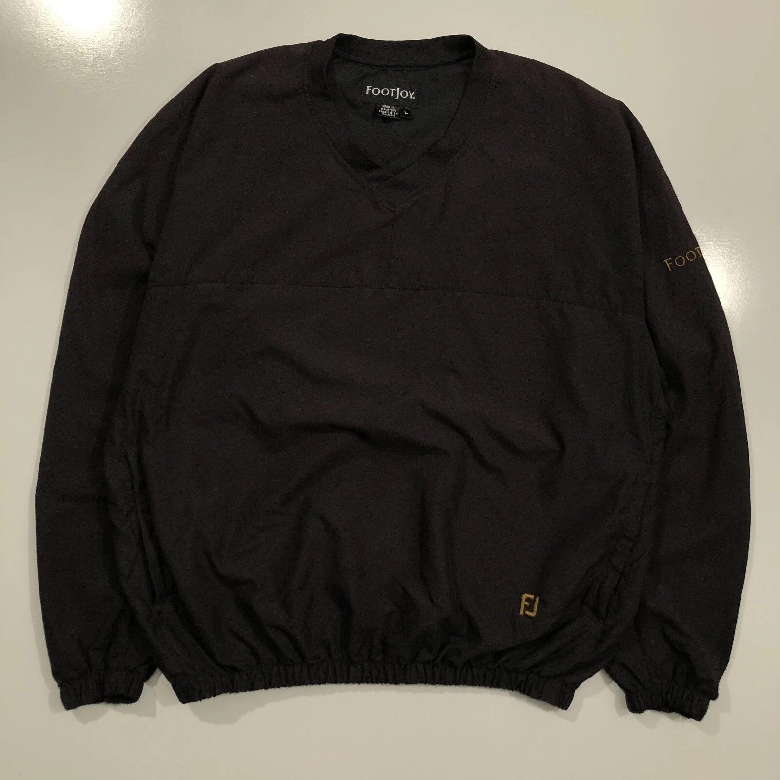 FootJoy FJ Mens Large Black V-Neck Long Sleeve Golf Pullover Windbreaker Jacket