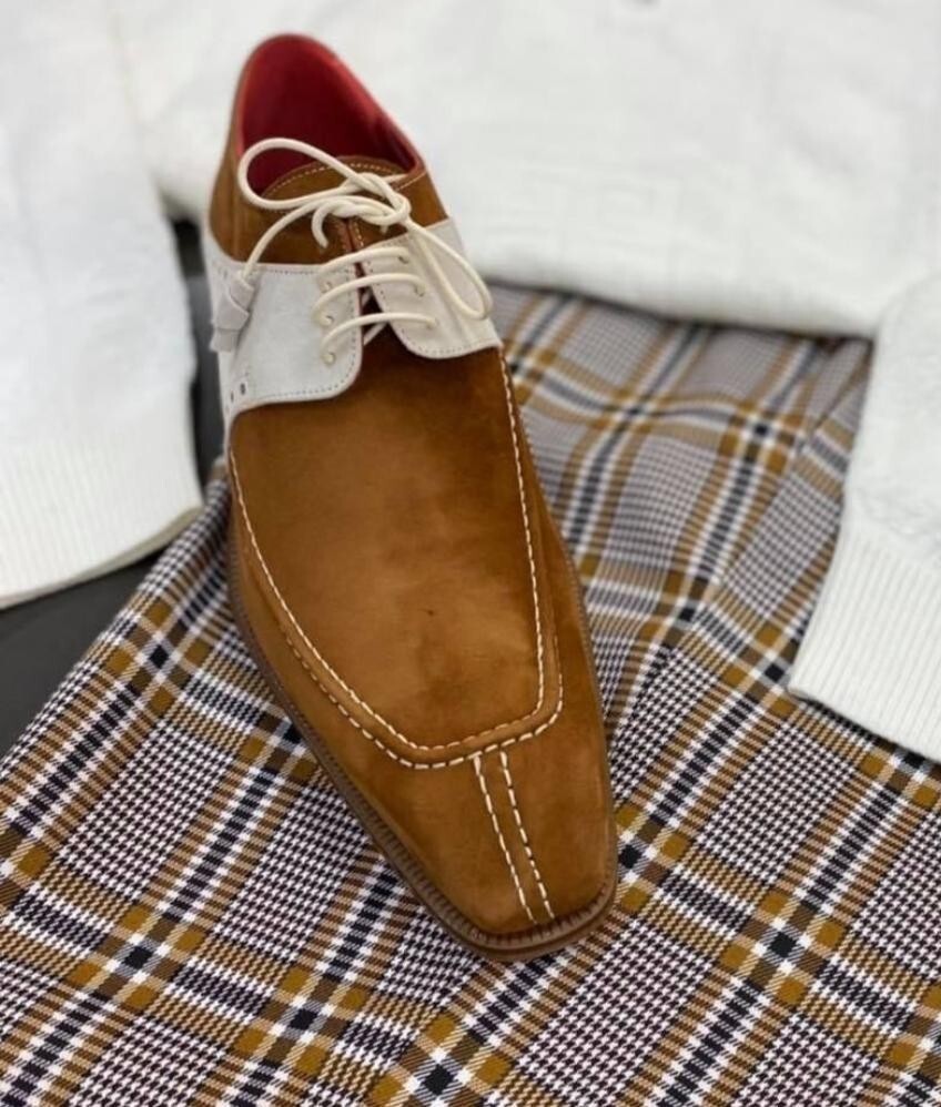 beige dress shoes for wedding Men's Handmade Beige Suede Leather Square Toe Lace Formal Wedding Dress  Shoes