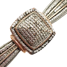 BR SUN Silver Toned Round Cut Diamond Hinged Cuff Bracelet SIGNED