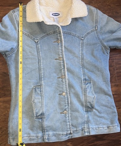 Womens Light Wash Long Sleeve Old Navy Denim Sherpa-Lined Trucker Jacket Large - Picture 6 of 11