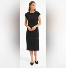 Everlane The Luxe Cotton Side-Slit Tee Minimalist Midi Dress in Black Size Small