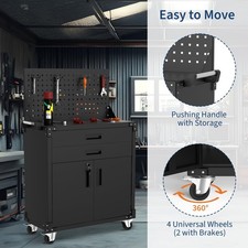 Werkzeugschrank fahrbar Werkbank mit zwei Schubladen und Haken für Lochblech