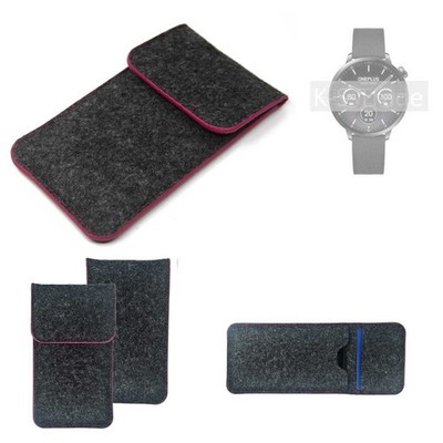 Filz Hülle für OnePlus Watch 3 (43mm) dunkelgrau rosa Rand Case Tasche Schutz
