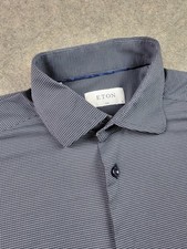 Eton Shirt Mens 41 16 Slim Gray Blue Stretch Performance Long Sleeve Button Up
