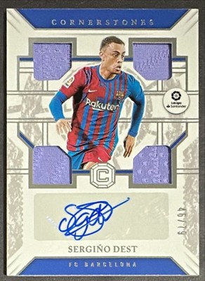 2021-22 Chronicles Sergino Dest Auto /79 Quad Jersey Cornerstones Barcelona PSV