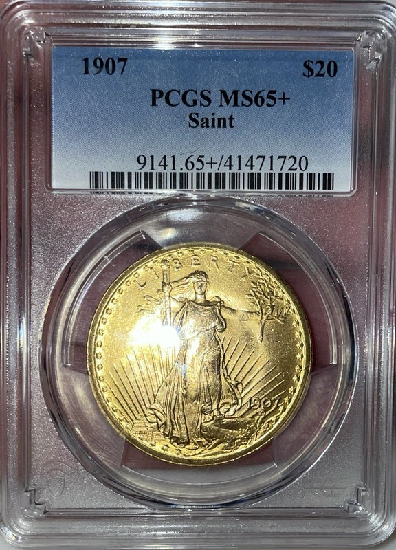 1907 $20 GOLD * PCGS MS65+ " PLUS " St. SAINT GAUDENS DOUBLE EAGLE *  GEM