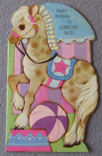Vtg LAUREL Embossed Die Cut Child's Birthday Card CIRCUS PONY Horse DOING TRICKS