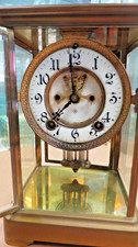 Antique Ansonia Crystal Regulator Clock Brass & Glass 10