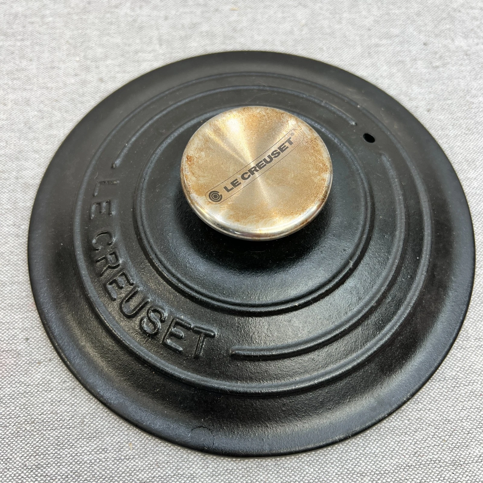 LID ONLY Le Creuset #16 Matte Black Round Cast Iron Dutch Oven lid W Metal Knob
