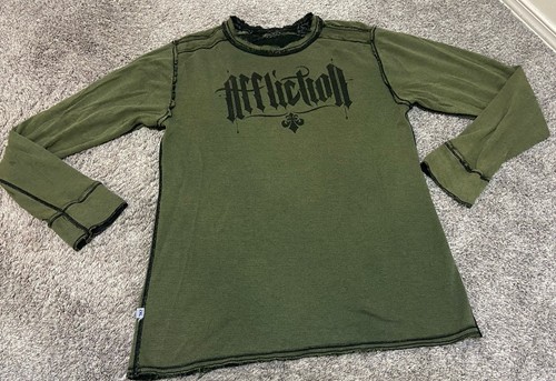 Affliction Reversible Thermal Shirt Men 2XL Longsleeve Black Green Y2K - Picture 7 of 10