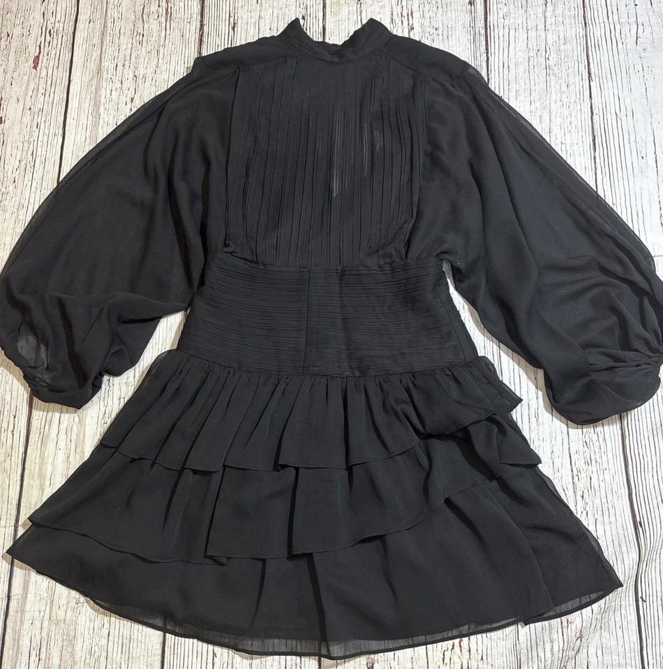 Vestido para mujer Mostaza Semilla Talla S Volantes Nivel Dobladillo Negro Mangas Largas Abullonadas Nuevo sin Etiquetas Foto 2 de 4