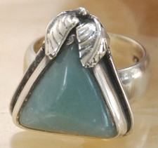 Triangle Blue Larimar Gemstone Silver Handmade Jewelry Ring Size 8 H42
