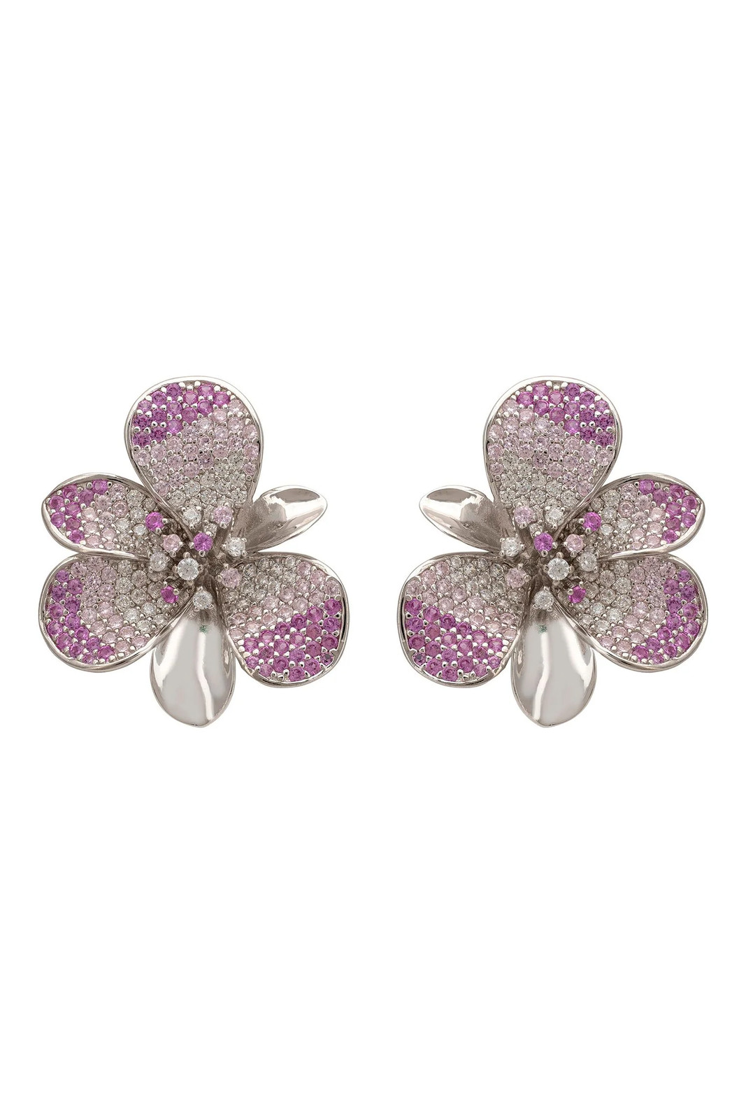 Pendientes Grandes De Stud De Flor Gardenia Plateados Rosas