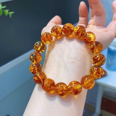 Natural   Flowery Amber  Amber    round Bead Bracelet with Certificate
