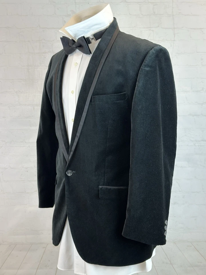 Blazer smoking formal masculino H&M preto veludo sólido algodão 44R - Imagem 2 de 4