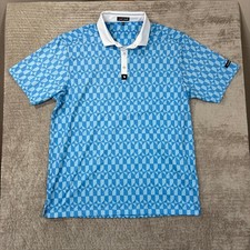 Bad Birdie Mens XL Blue Geometric Performance Golf Polo Shirt Short Sleeve