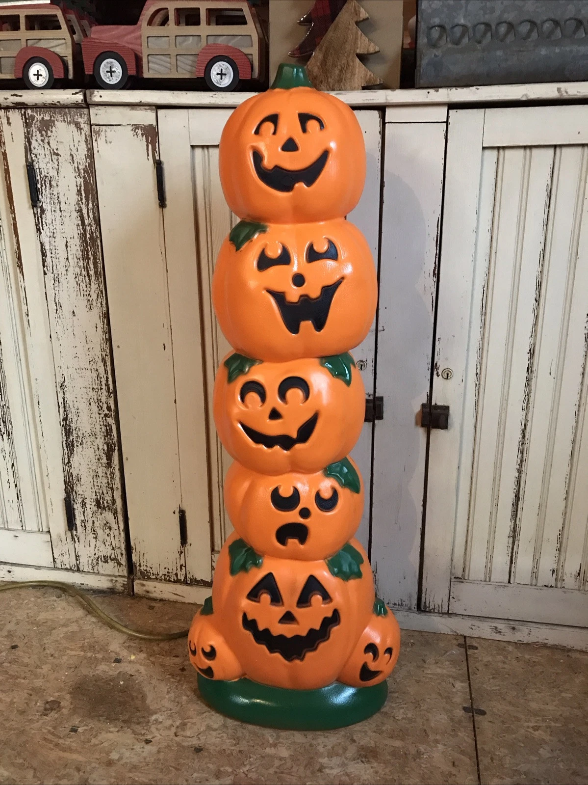 Blow Mold Halloween Pumpkin Stack Sunhill Lighted LED Bulb 38” Inches U.S.A