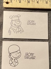 Mort Walker Beetle Bailey & Sarge Hand Drawn  Sketch on 3x5 Cards Lot of (2)