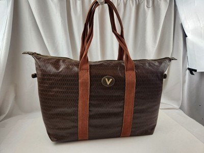 Authentic Mario Valentino Travel Bag Hand Brown Luggage Boston XL