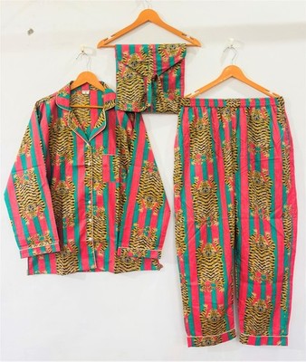 Tiger Print Cotton Pajama Set: Summer Loungewear night wear for woman's