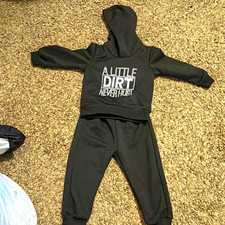Black 2-Piece Hooded Sweatsuit Set Hoodie  Pants Graphic Slogan Size 18-20
