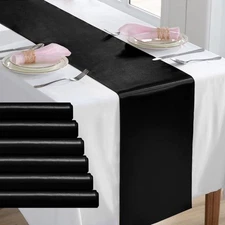 6 Pack Black Table Runners 12 x 108 Inch, Rectangular Smooth Satin Silk Table...
