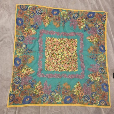 Vintage Floral Square Scarf 80s Boho Chic Cottagecore Wrap