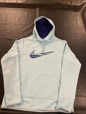 Nike Therma-Fit Hoodie Sweatshirt Size Adult Small Light Blue Swoosh Logo