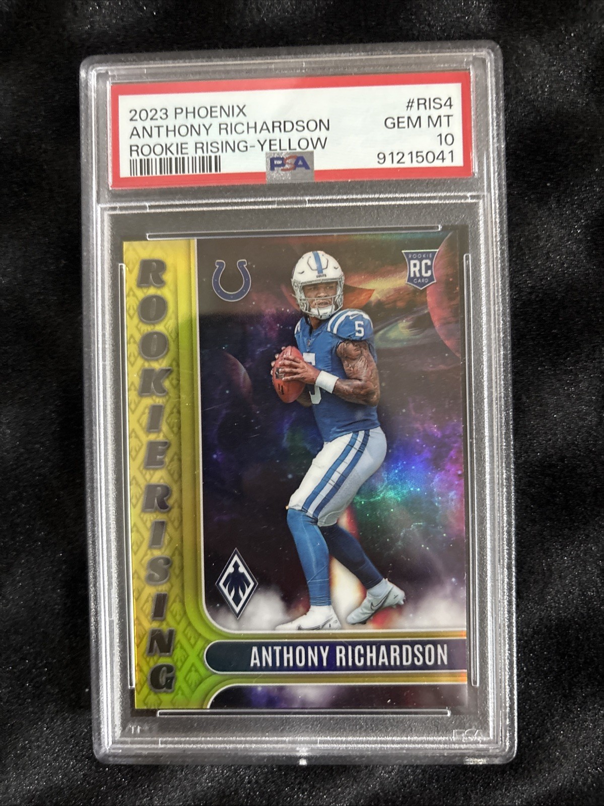 2023 Panini Phoenix -Rookie Rising Anthony Richardson #RIS-4 Yellow /75 PSA 10